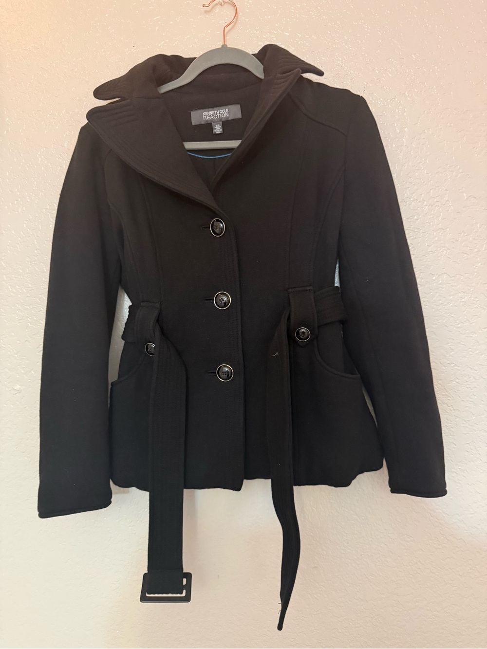 Kenneth Cole Reaction Black Belted Pea Coat